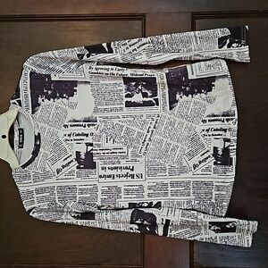 EUC Shein Black & White Newspaper Print Top - Size M